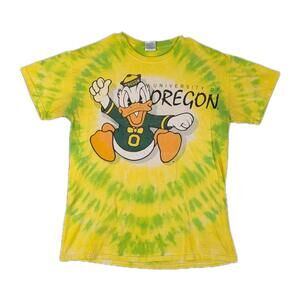 Oregon Ducks Mens Medium Yellow Green Tie Dye Donald Duck Disney T Shirt Tee